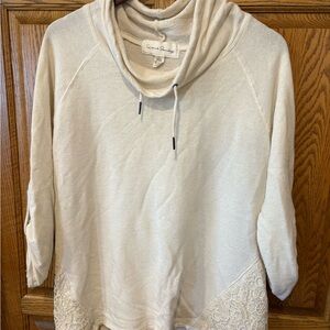 French Laundry Cream Cowl Neck Sweater with Textured Knit